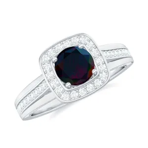Classic Black Opal Engagement Ring with Moissanite Accent