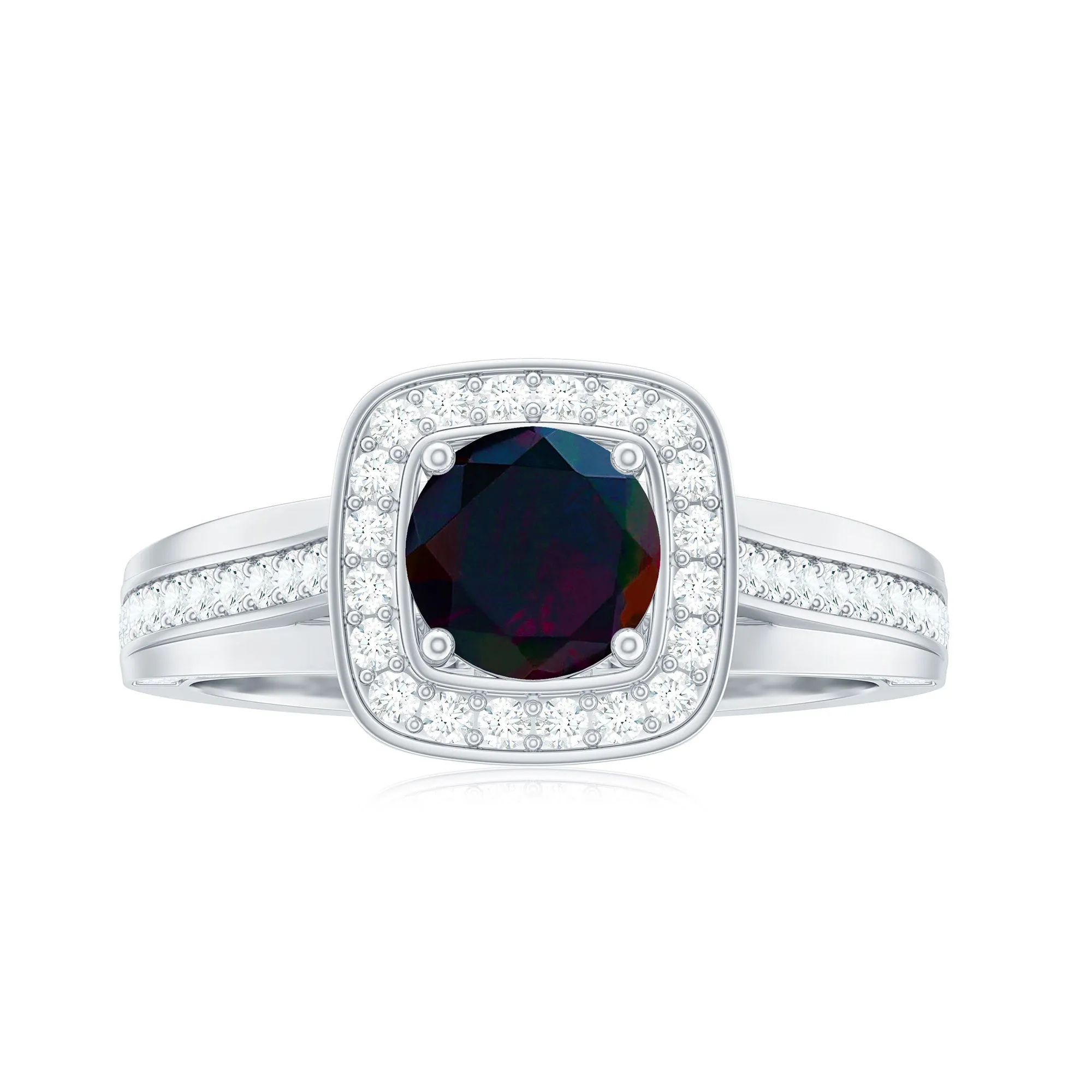 Classic Black Opal Engagement Ring with Moissanite Accent
