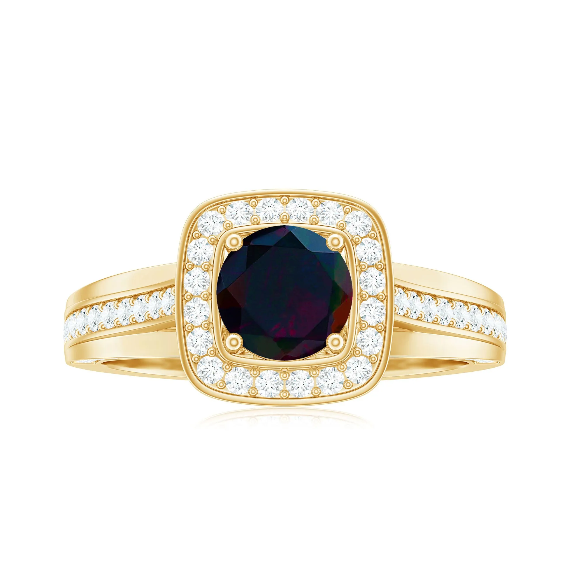 Classic Black Opal Engagement Ring with Moissanite Accent