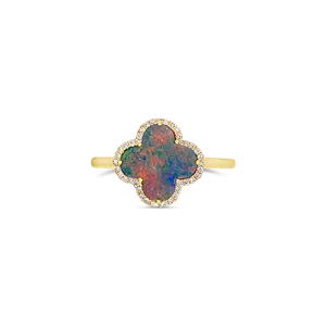 Clover Shaped Opal & Diamond Ring