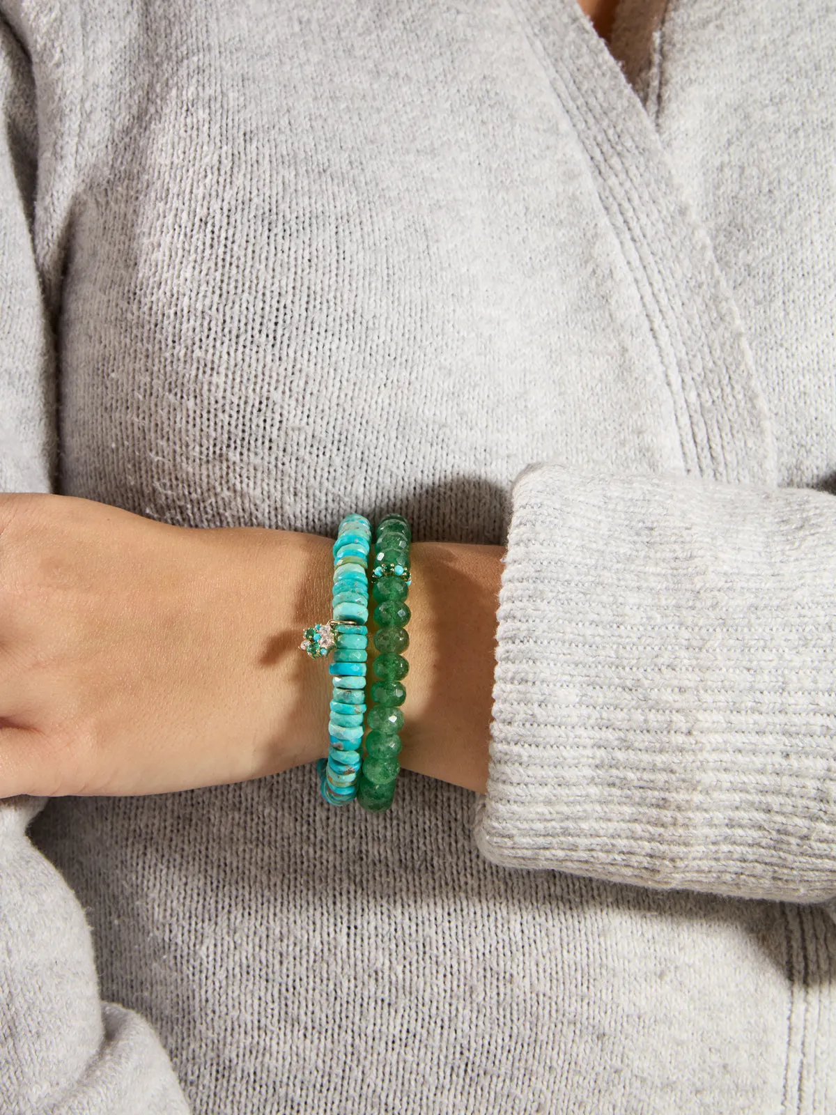 Cocktail Rondelle on Green Quartz Beaded Bracelet