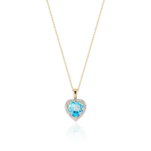Cordilia Blue Topaz and Diamond Heart Necklace, 14k Yellow Gold