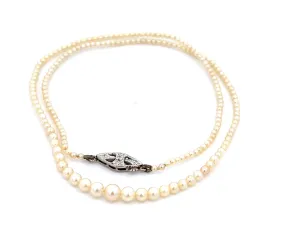 Cultured Pearl Graduated Necklet with 18ct White Gold & Diamond Clasp