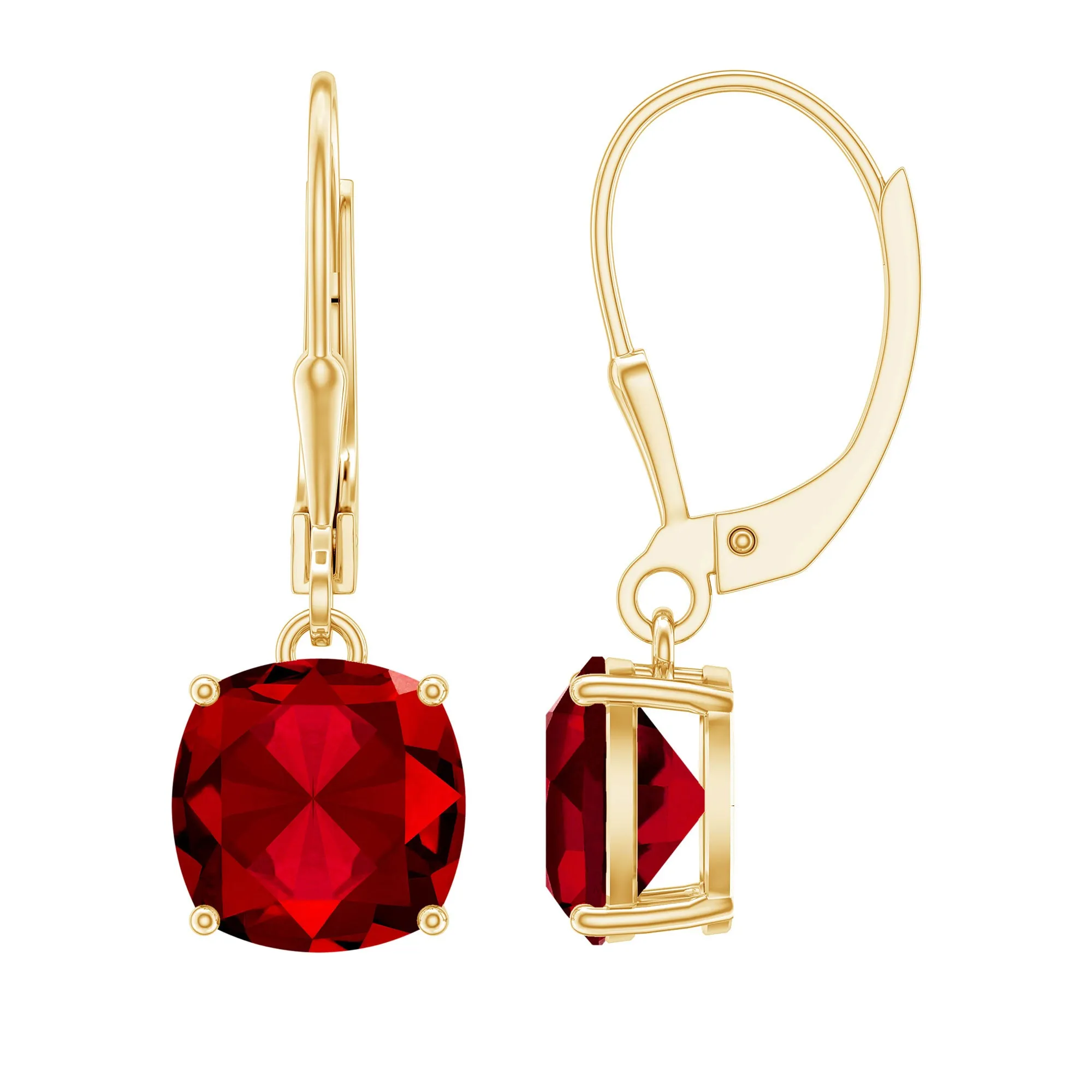 Cushion Cut Solitaire Created Ruby Drop Earrings