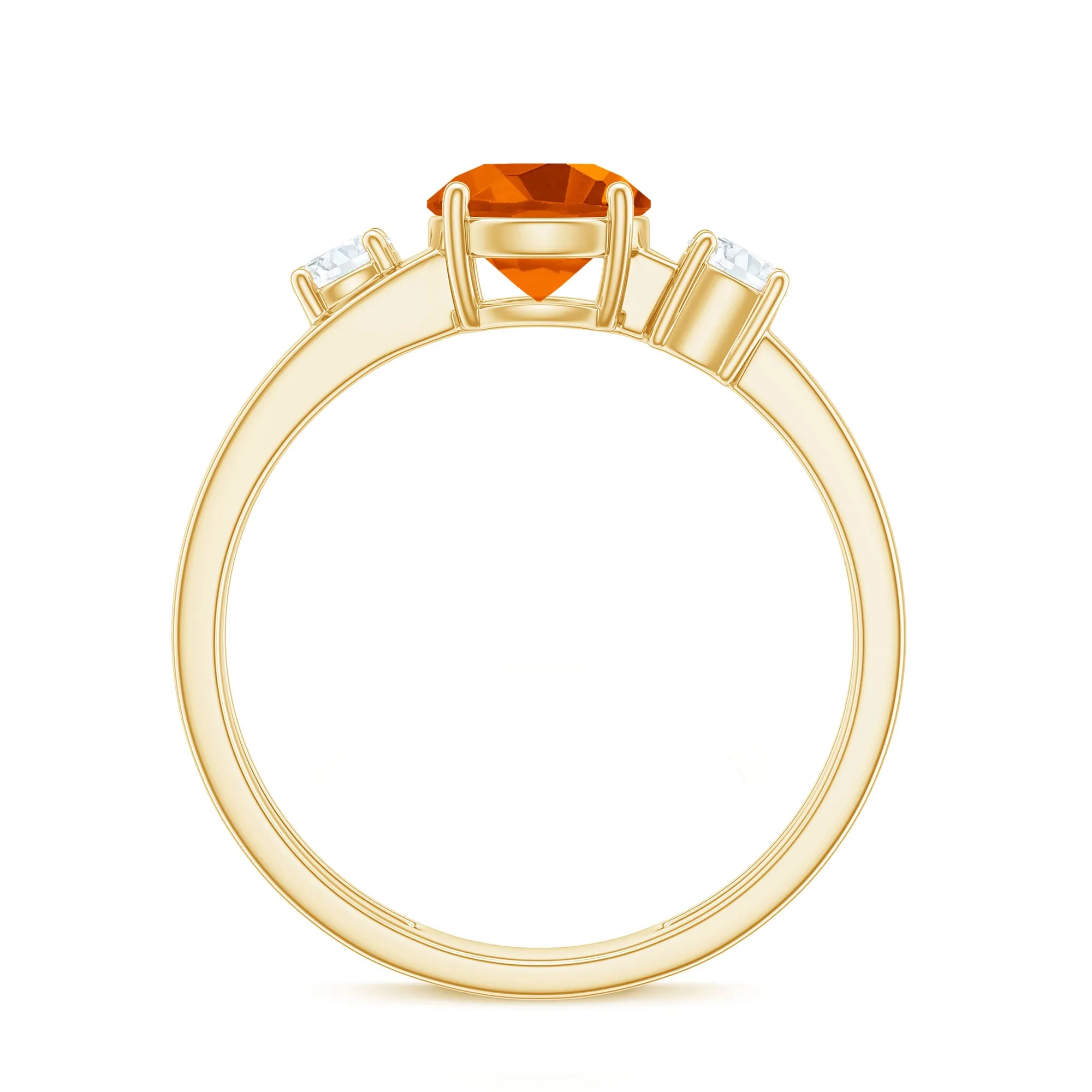 Double Band Engagement Ring with Fire Opal and Diamond