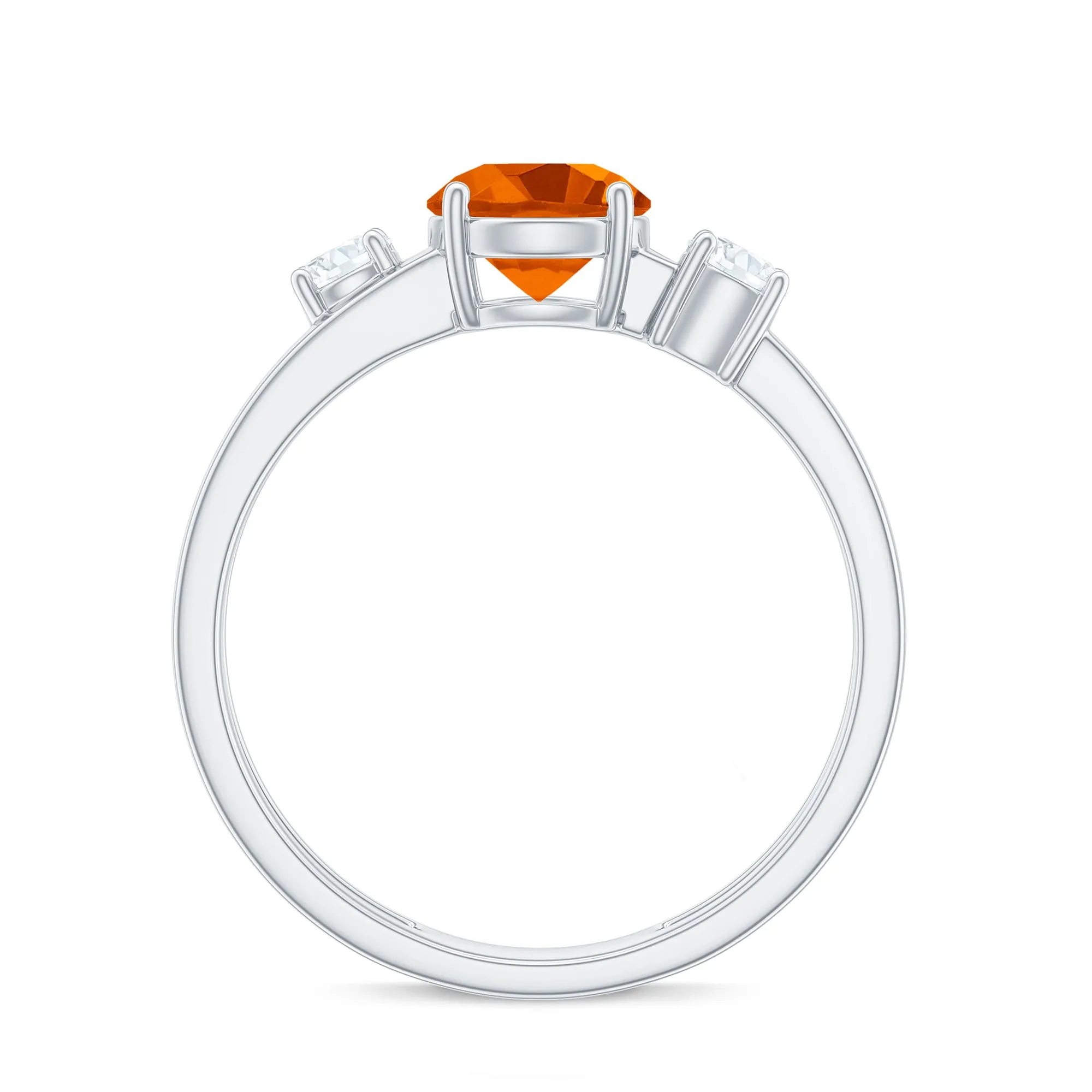 Double Band Engagement Ring with Fire Opal and Diamond
