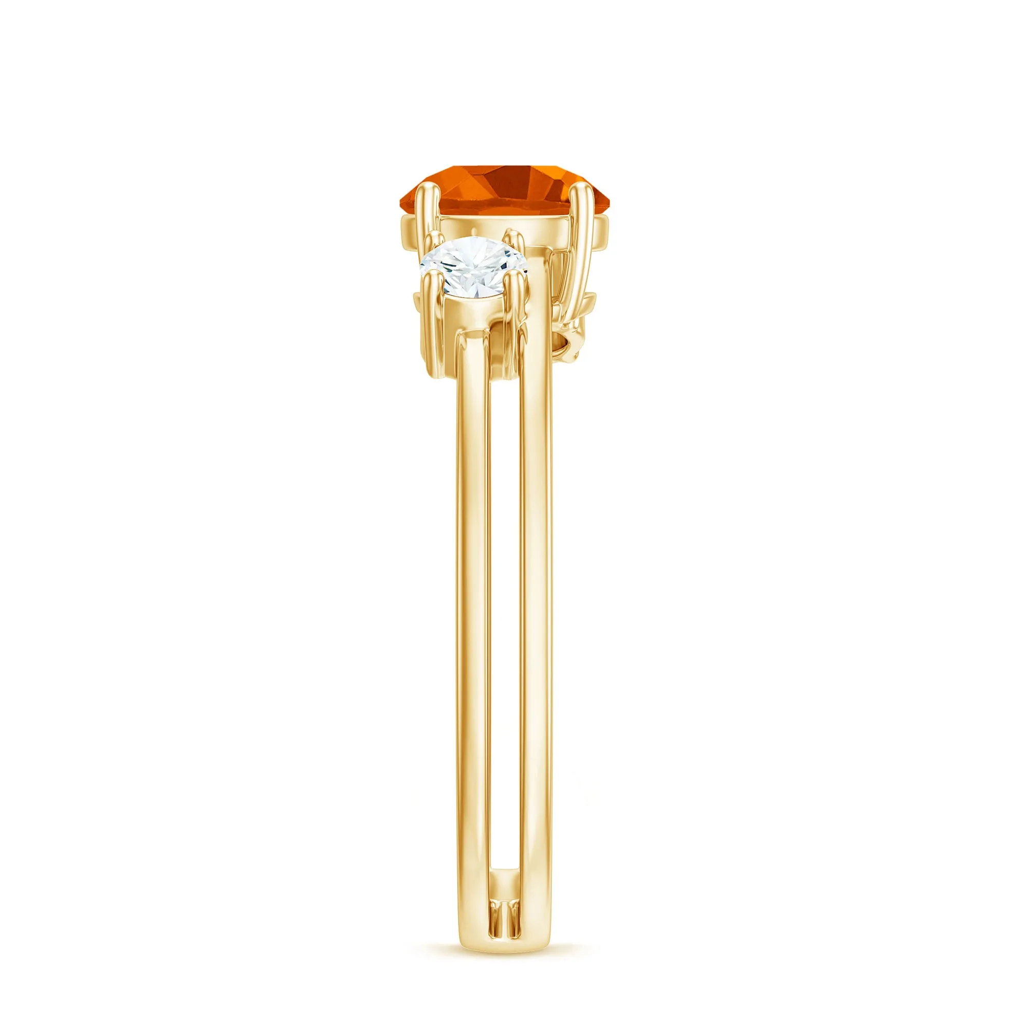 Double Band Engagement Ring with Fire Opal and Diamond