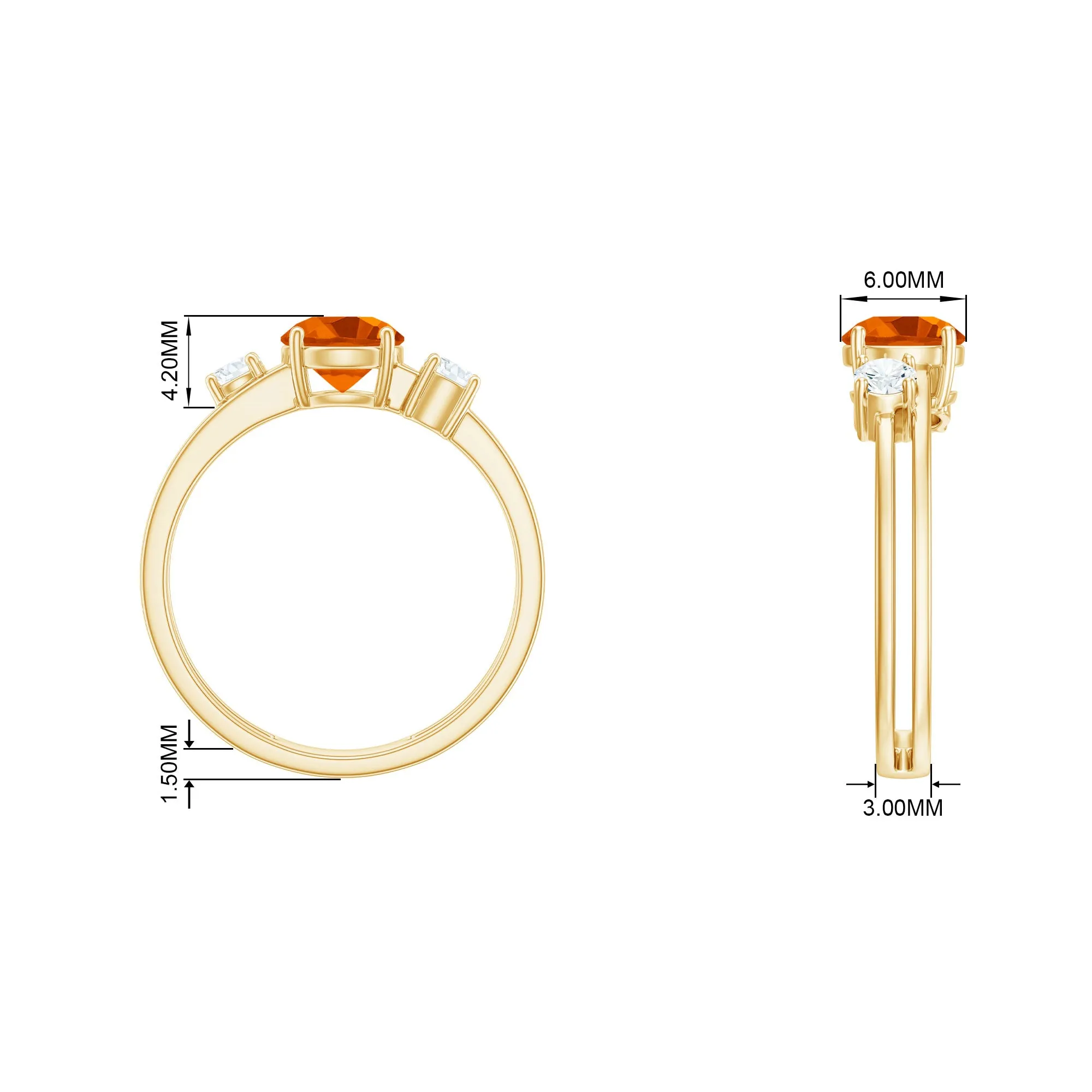 Double Band Engagement Ring with Fire Opal and Diamond