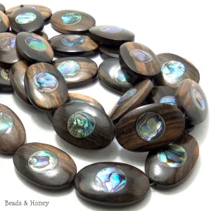 Ebony Wood with Abalone Shell Oval Flat 35mm (5pcs)