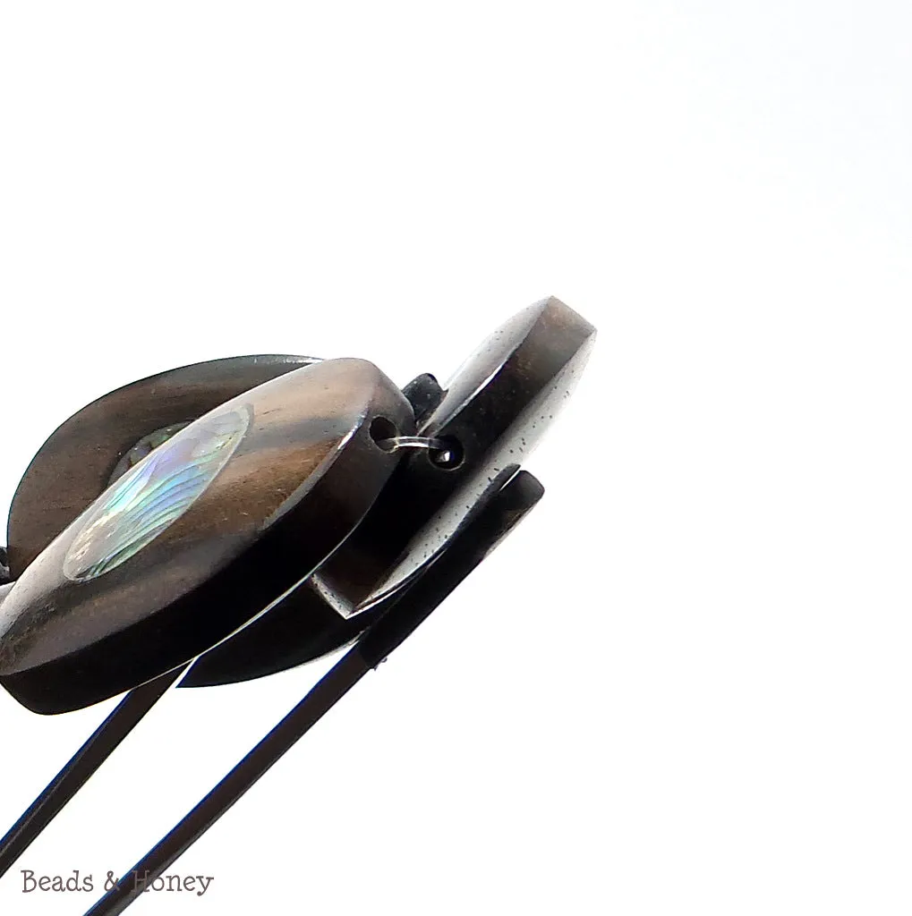 Ebony Wood with Abalone Shell Oval Flat 35mm (5pcs)