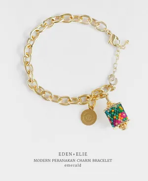 EDEN   ELIE Modern Peranakan gold charm bracelet - emerald