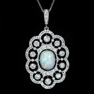 Edwardian 3.10 Carat Opal and Diamond Pendant