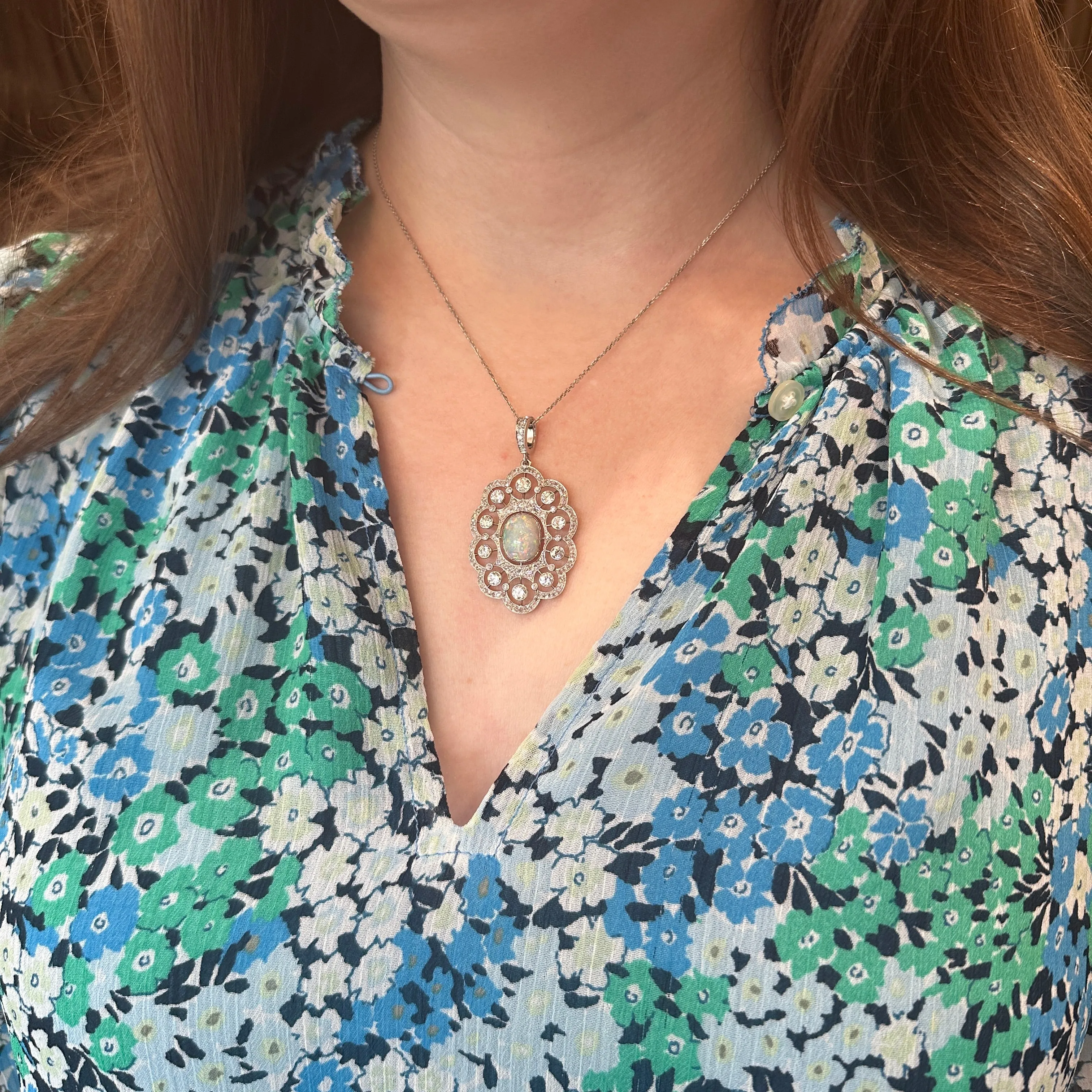 Edwardian 3.10 Carat Opal and Diamond Pendant