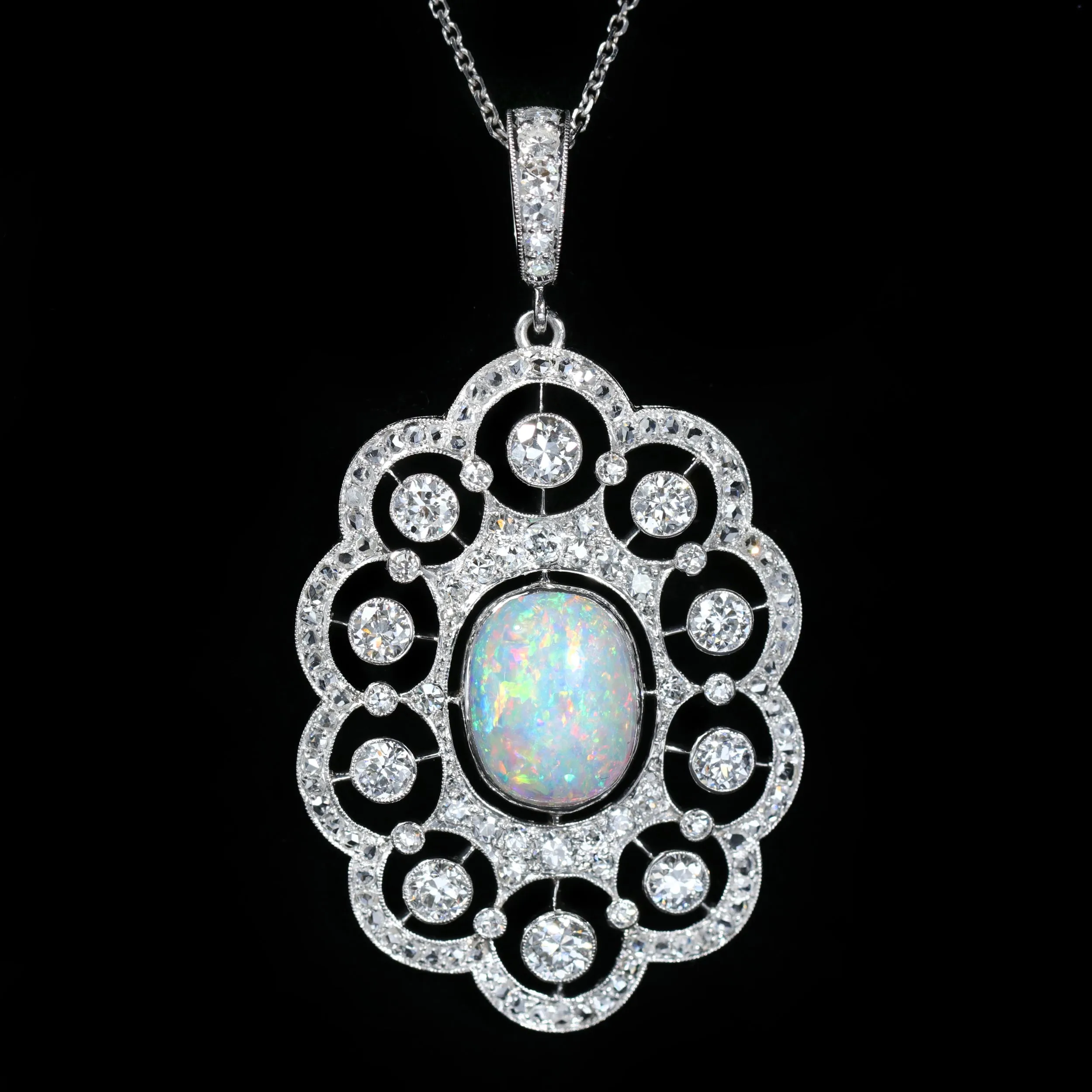 Edwardian 3.10 Carat Opal and Diamond Pendant