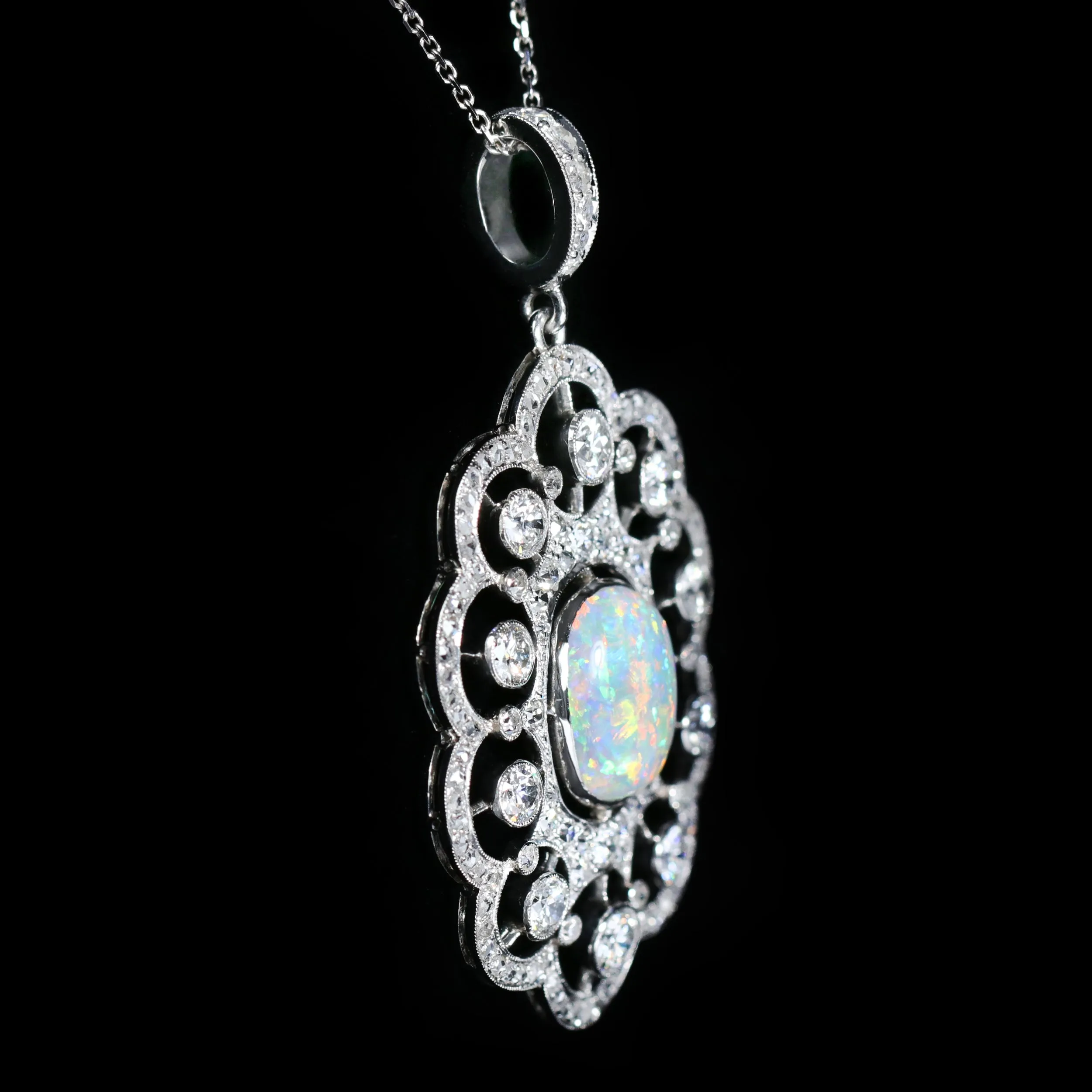 Edwardian 3.10 Carat Opal and Diamond Pendant
