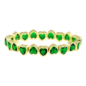Emerald CZ Heart Bezel Stretch Bracelet