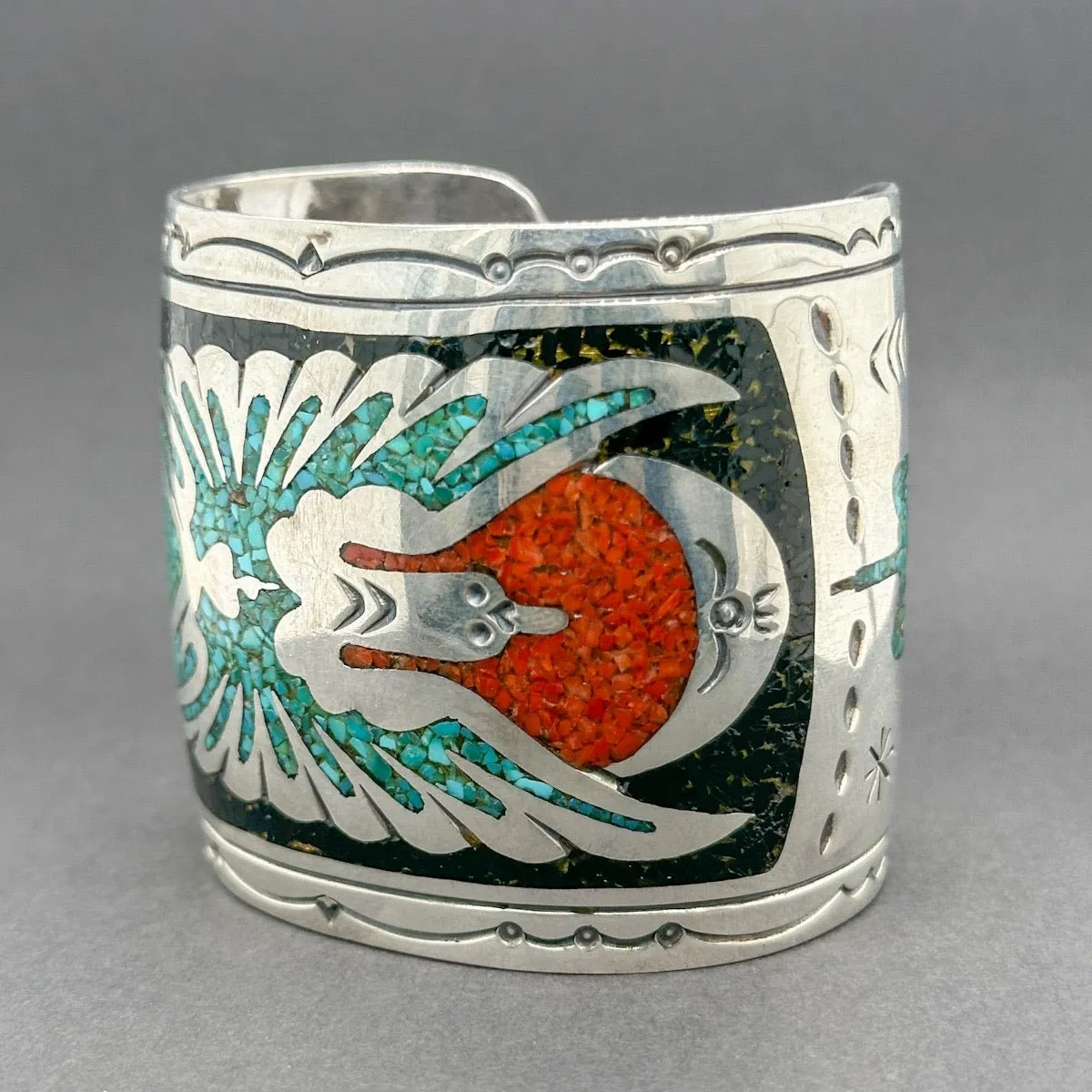 Estate Gibson Gene SS Navajo Inlay Cuff Bracelet