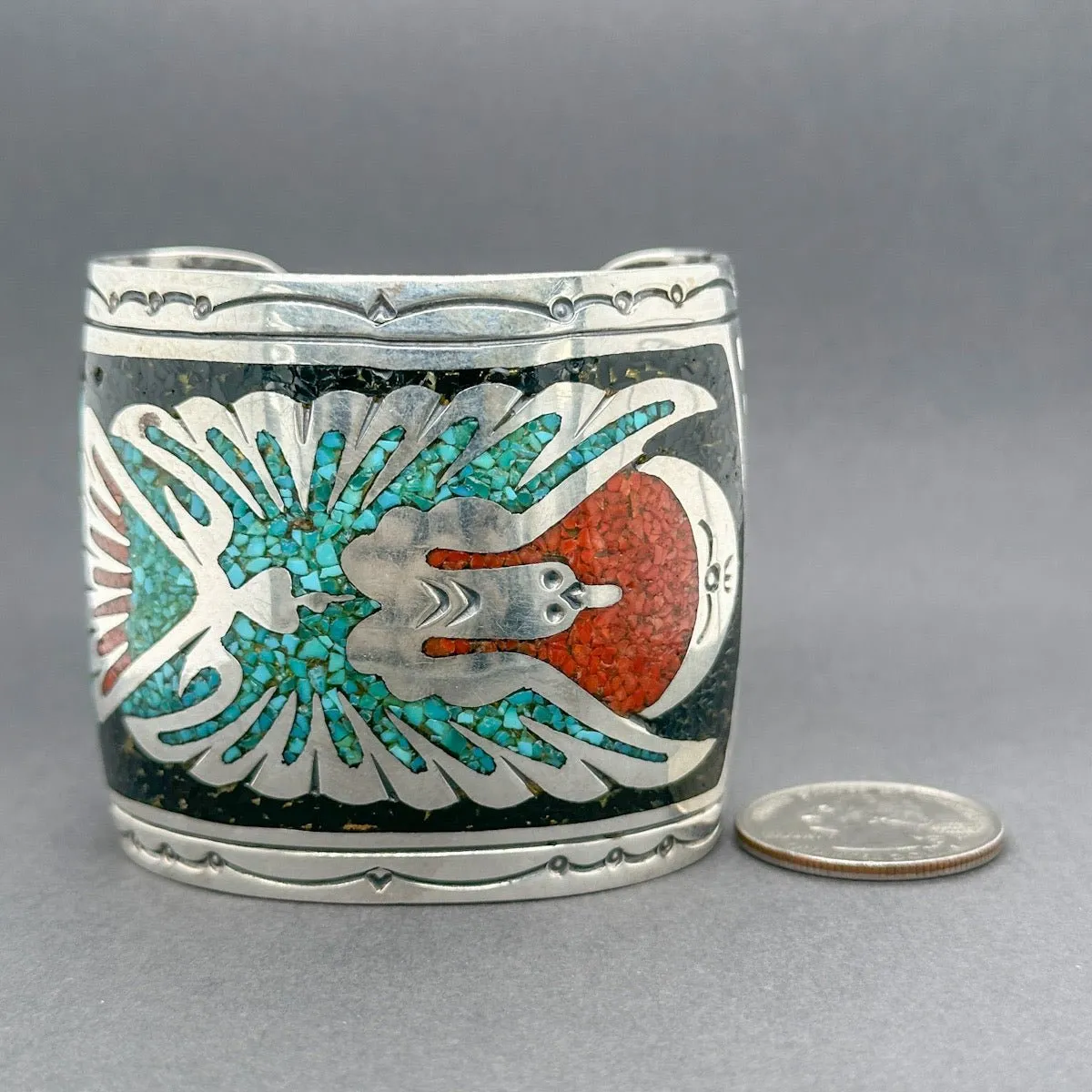 Estate Gibson Gene SS Navajo Inlay Cuff Bracelet