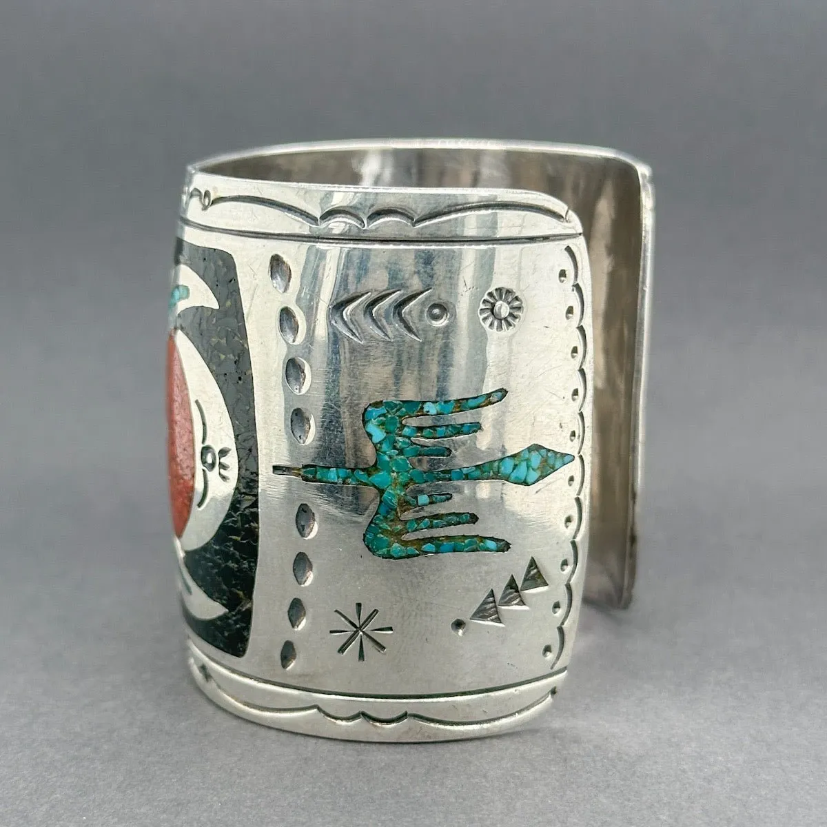 Estate Gibson Gene SS Navajo Inlay Cuff Bracelet