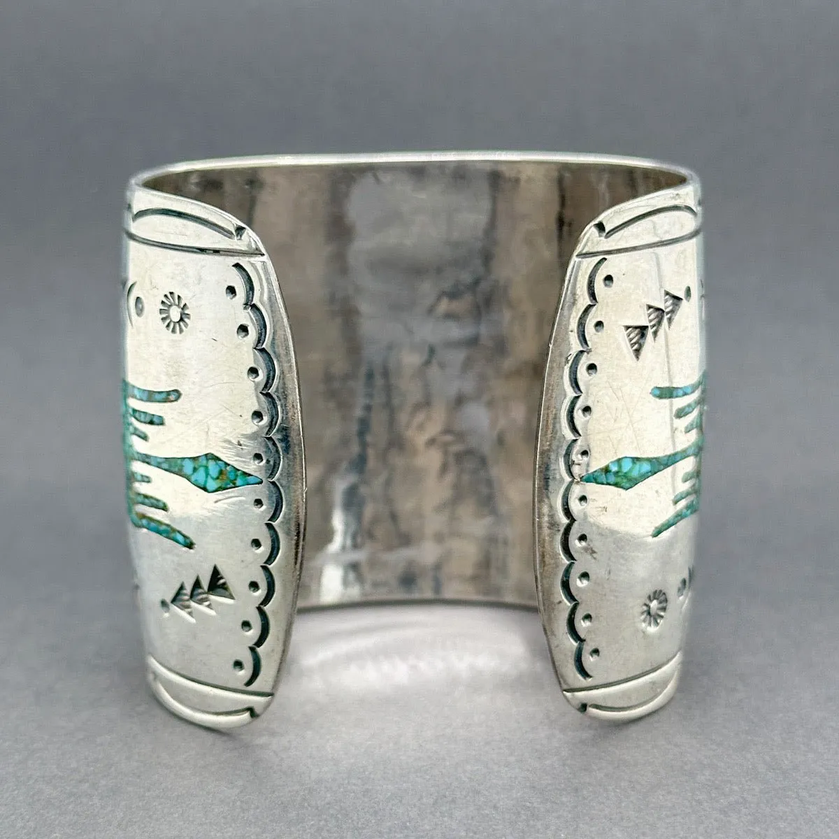 Estate Gibson Gene SS Navajo Inlay Cuff Bracelet