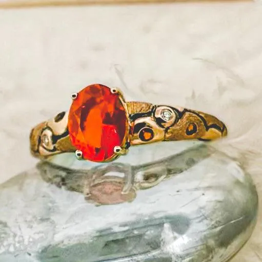 Eternal Flame: Fire Opal & Madeira Citrine 14k Gold Ring size 7