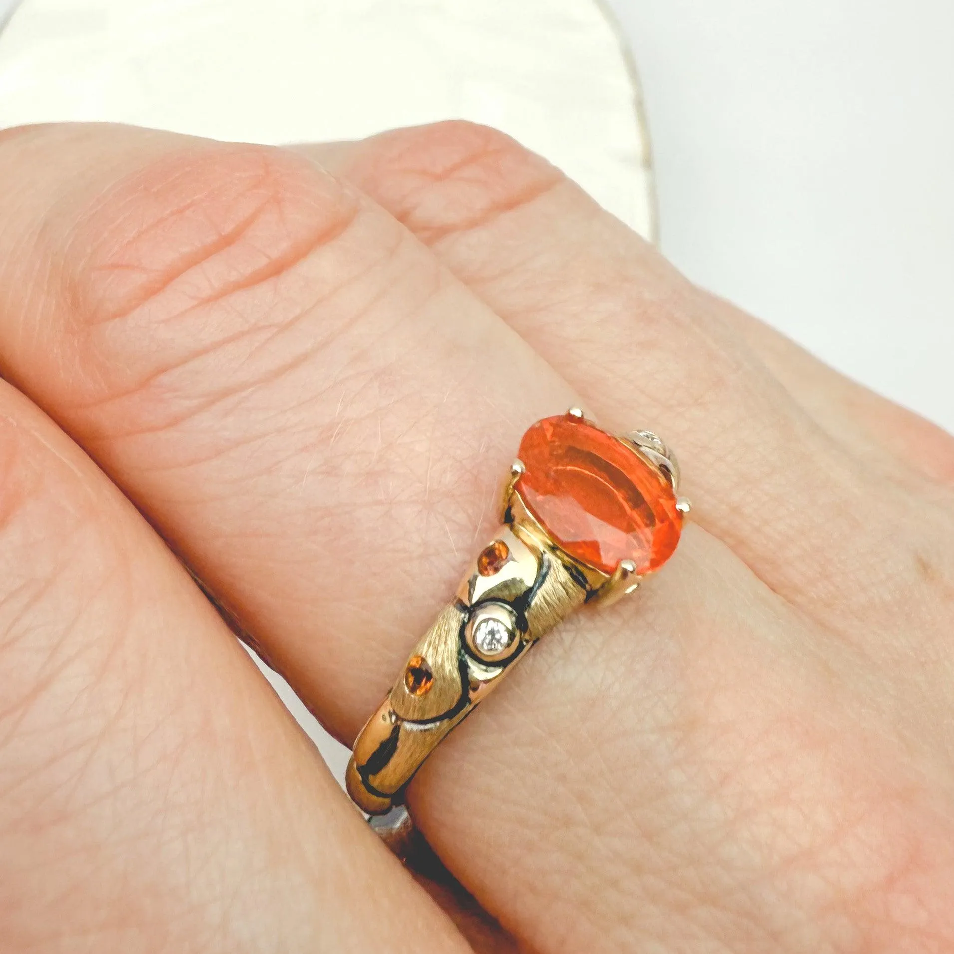 Eternal Flame: Fire Opal & Madeira Citrine 14k Gold Ring size 7