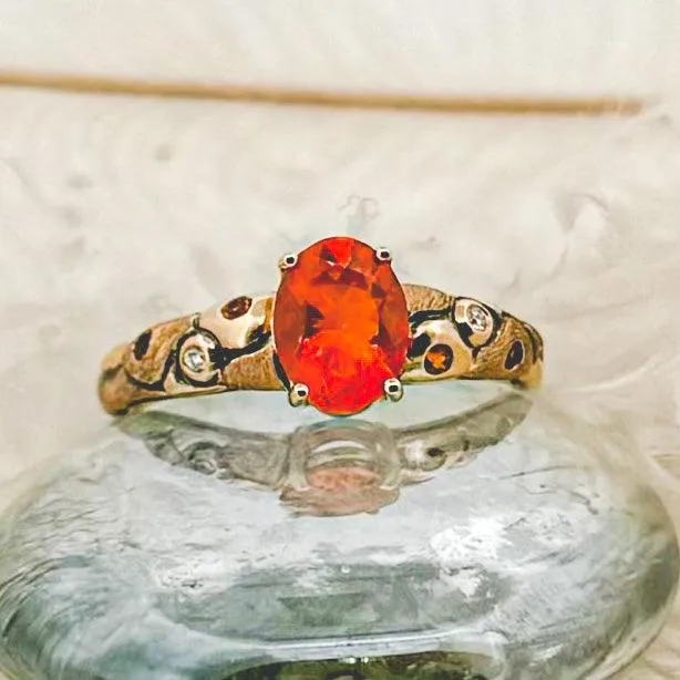 Eternal Flame: Fire Opal & Madeira Citrine 14k Gold Ring size 7