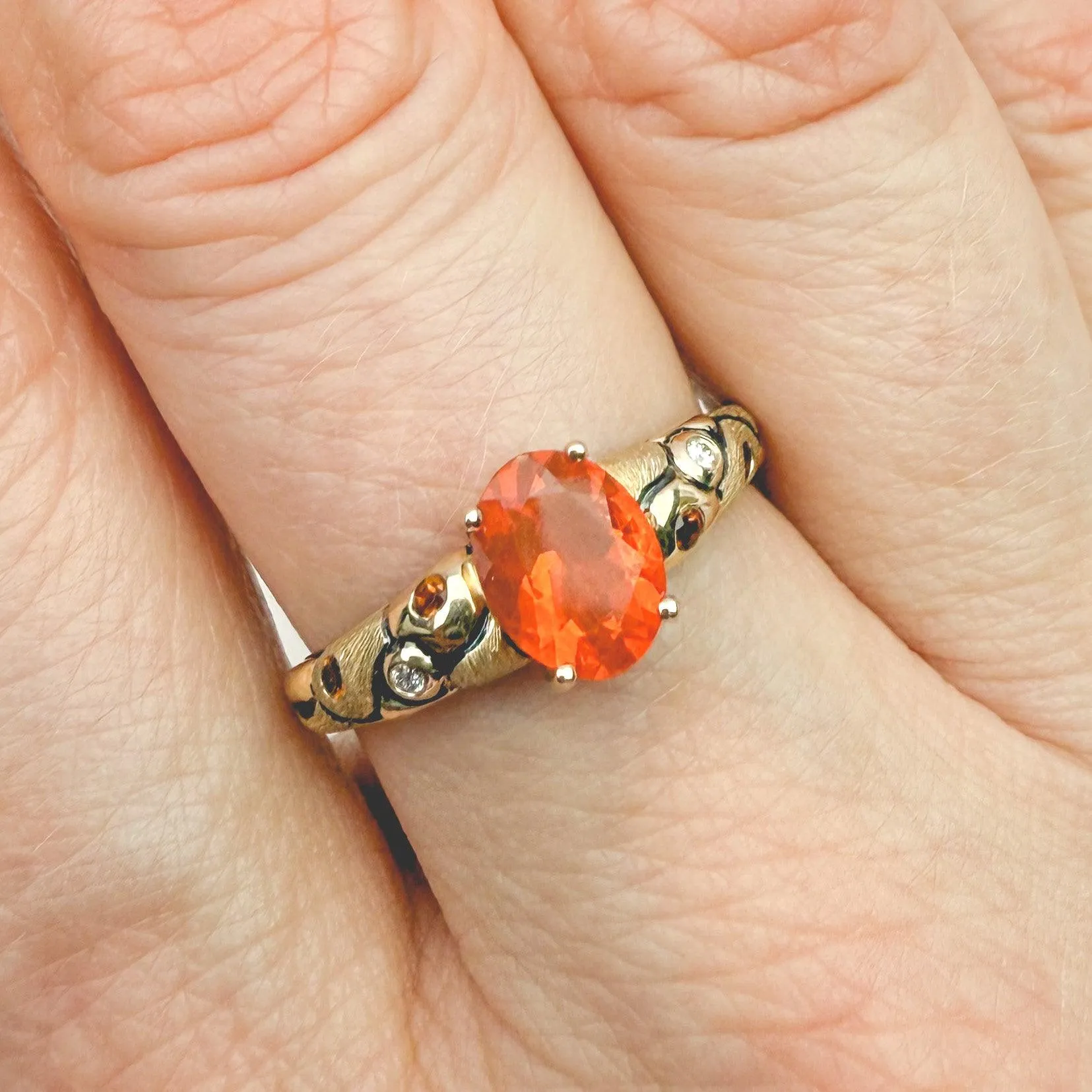 Eternal Flame: Fire Opal & Madeira Citrine 14k Gold Ring size 7
