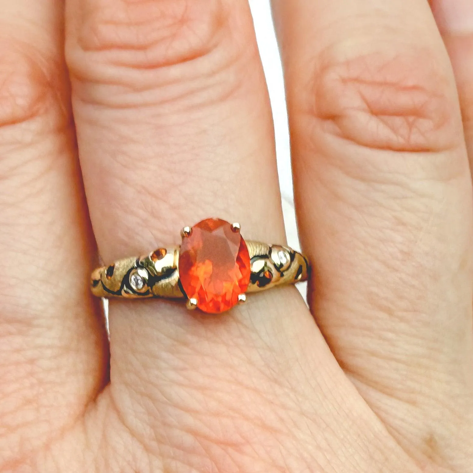 Eternal Flame: Fire Opal & Madeira Citrine 14k Gold Ring size 7