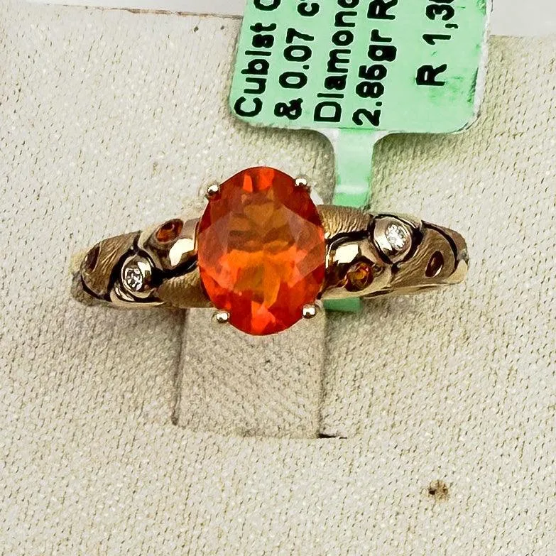 Eternal Flame: Fire Opal & Madeira Citrine 14k Gold Ring size 7