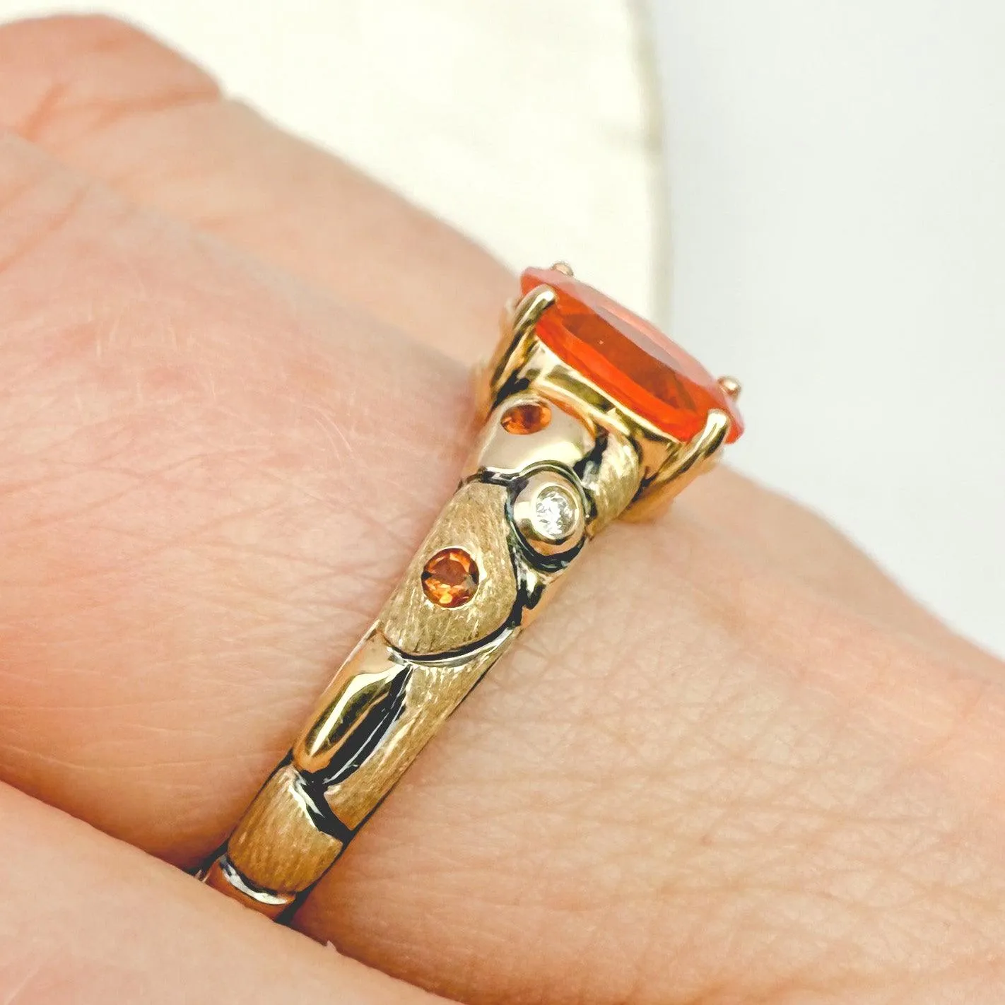 Eternal Flame: Fire Opal & Madeira Citrine 14k Gold Ring size 7