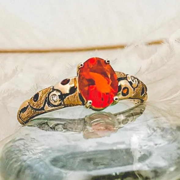 Eternal Flame: Fire Opal & Madeira Citrine 14k Gold Ring size 7