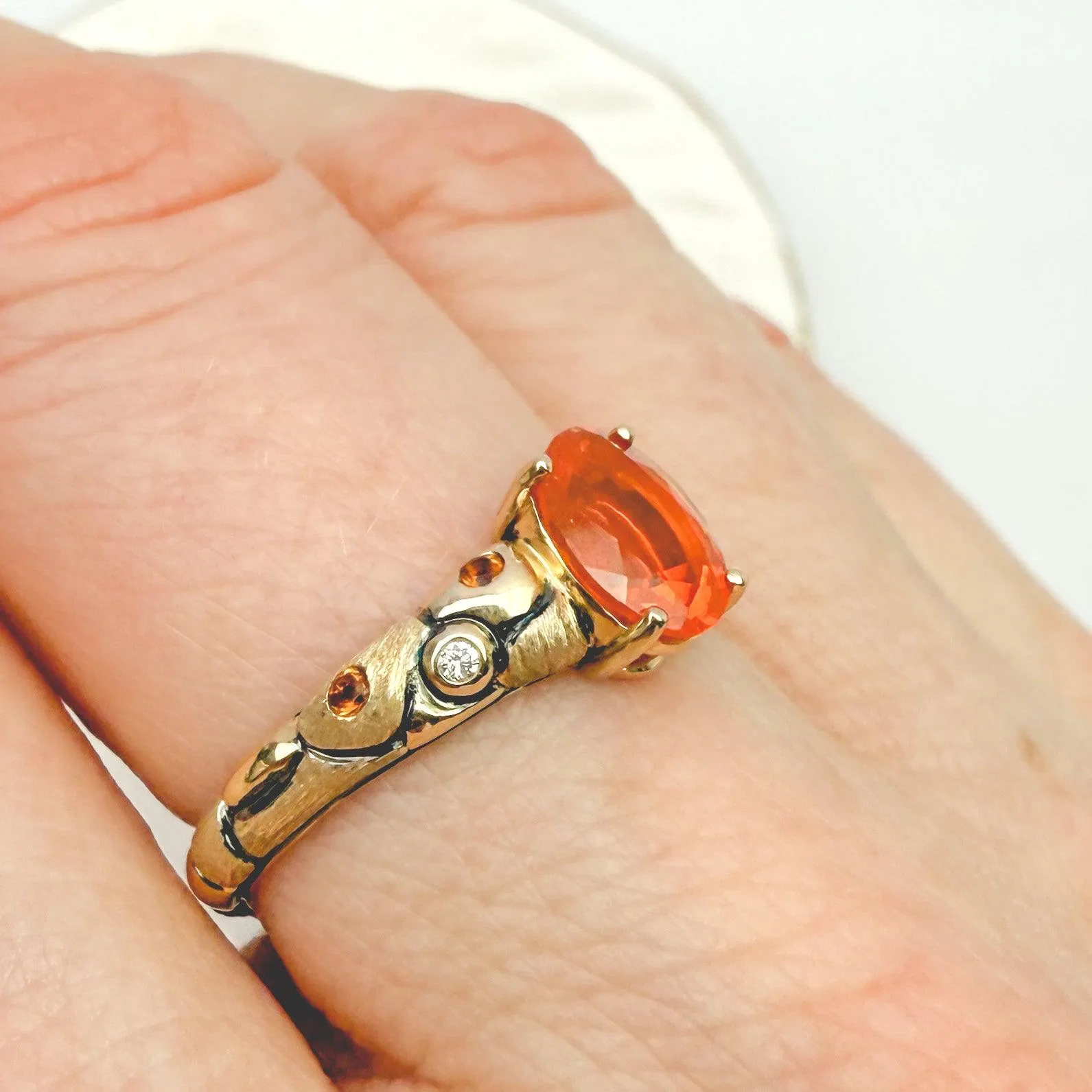 Eternal Flame: Fire Opal & Madeira Citrine 14k Gold Ring size 7
