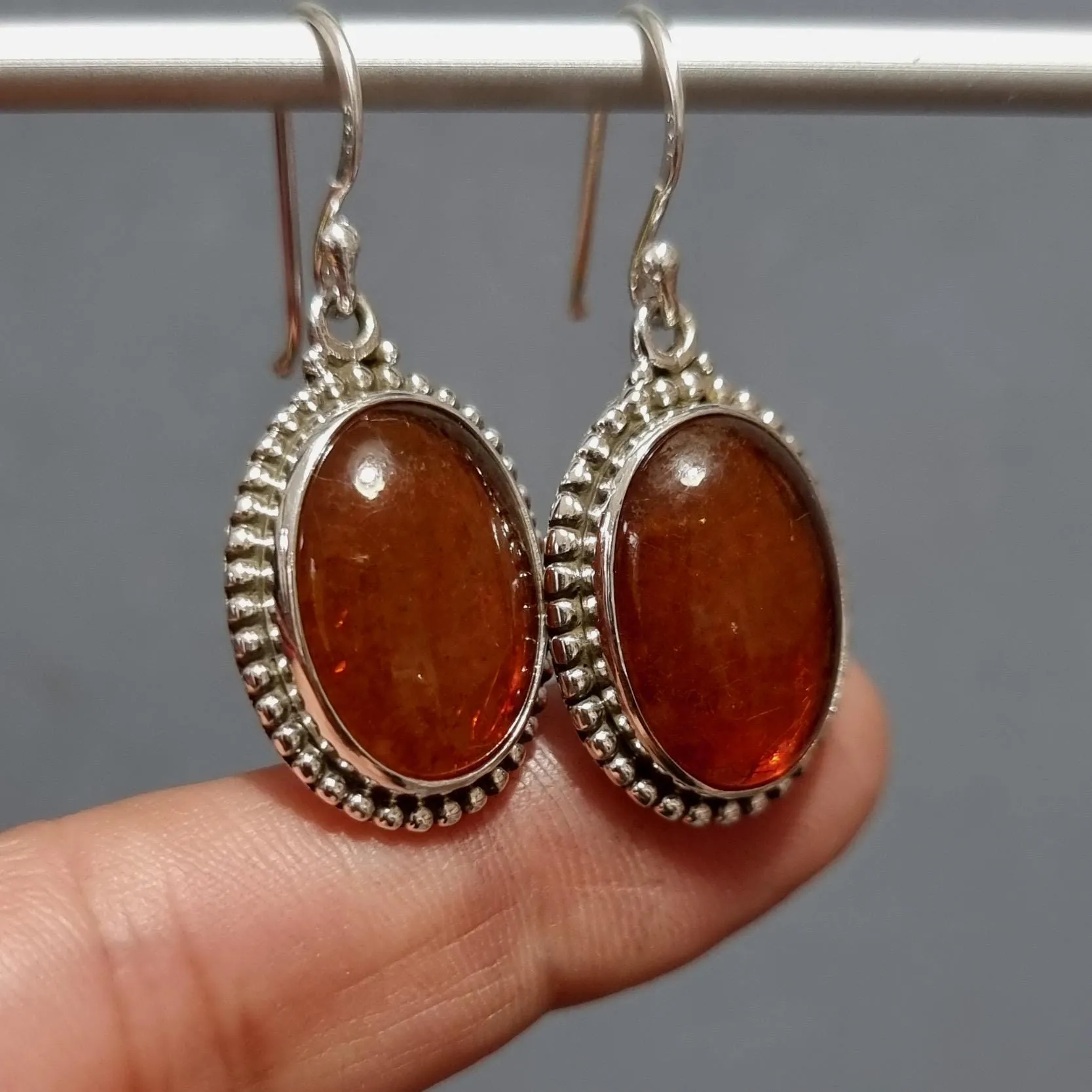 Extra Large Boho Oval Baltic Amber 925 Silver Earrings, AMBE2