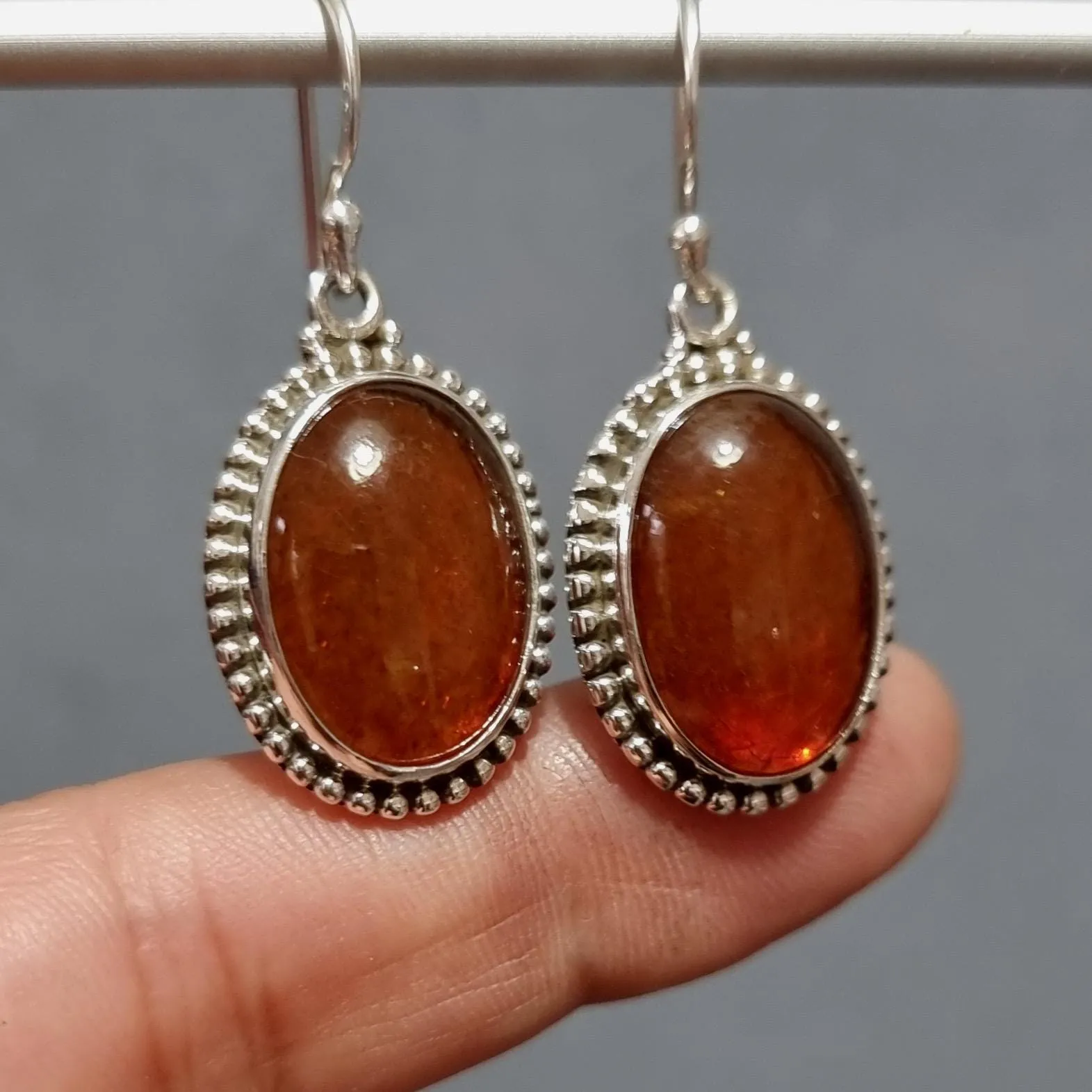 Extra Large Boho Oval Baltic Amber 925 Silver Earrings, AMBE2
