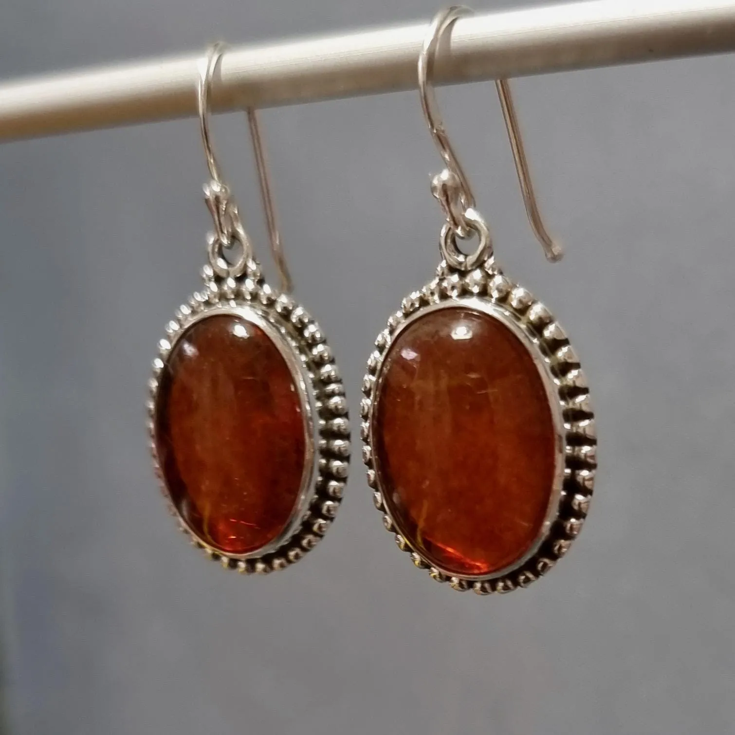 Extra Large Boho Oval Baltic Amber 925 Silver Earrings, AMBE2