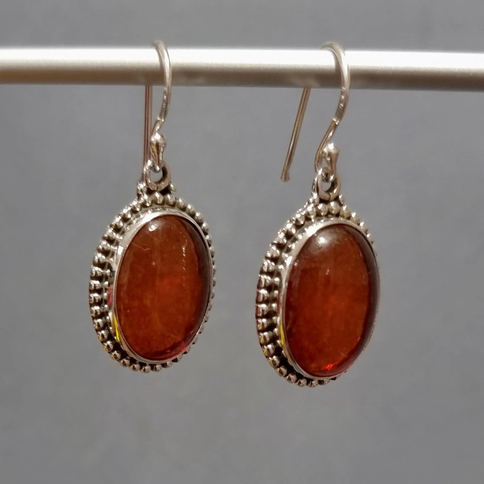 Extra Large Boho Oval Baltic Amber 925 Silver Earrings, AMBE2