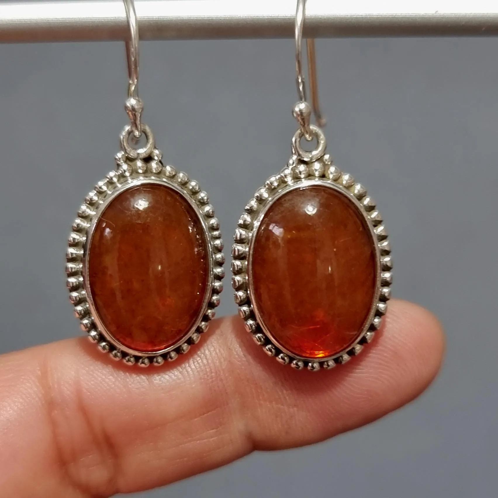 Extra Large Boho Oval Baltic Amber 925 Silver Earrings, AMBE2