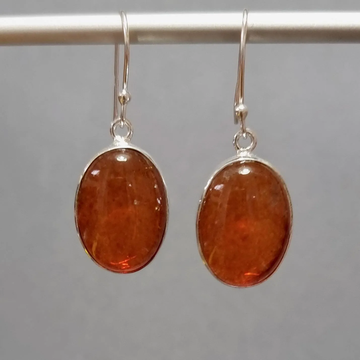 Extra Large Oval Baltic Amber 925 Sterling Silver Earrings, AMBE1