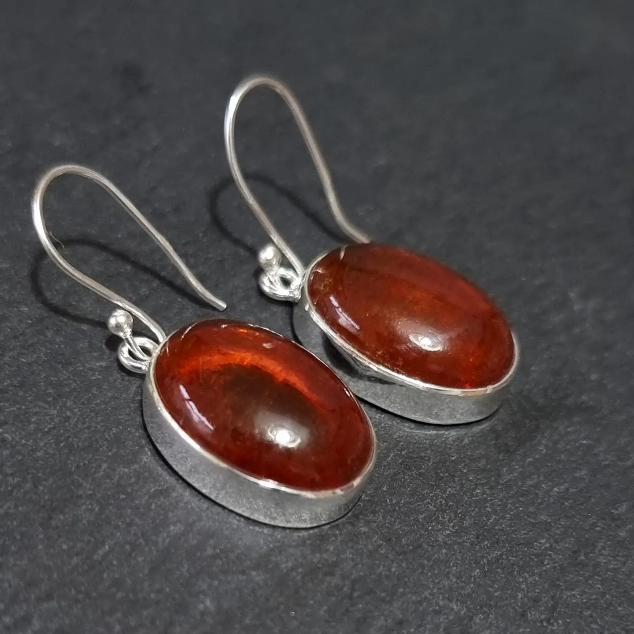 Extra Large Oval Baltic Amber 925 Sterling Silver Earrings, AMBE1
