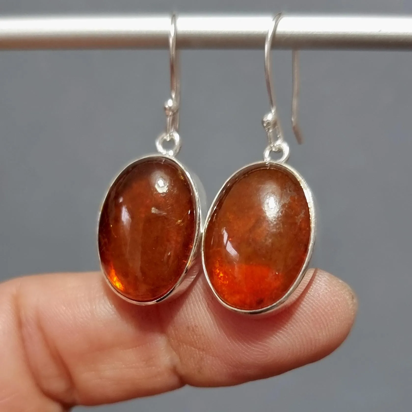 Extra Large Oval Baltic Amber 925 Sterling Silver Earrings, AMBE1