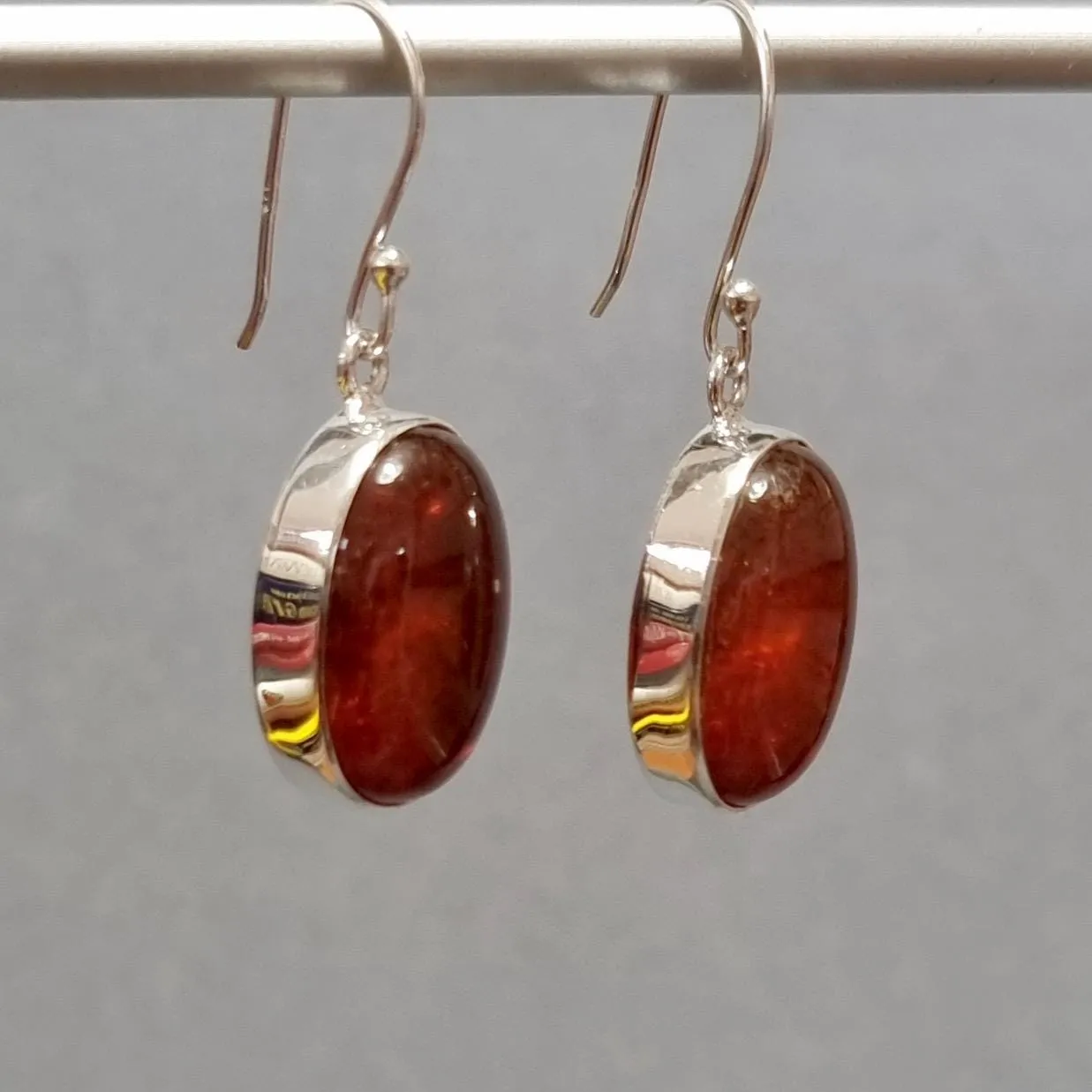 Extra Large Oval Baltic Amber 925 Sterling Silver Earrings, AMBE1