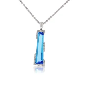 Fancy Cut Blue Topaz & Diamond Geometric Pendant with Chain