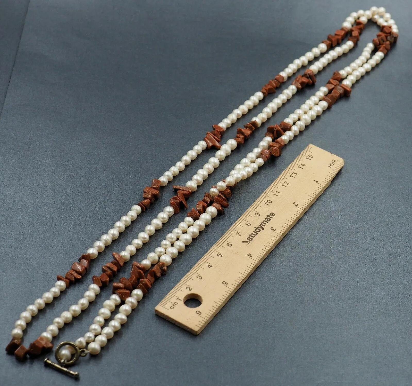 Freshwater Pearl & Sunstone Opera Length Necklace Fashion Jewellery