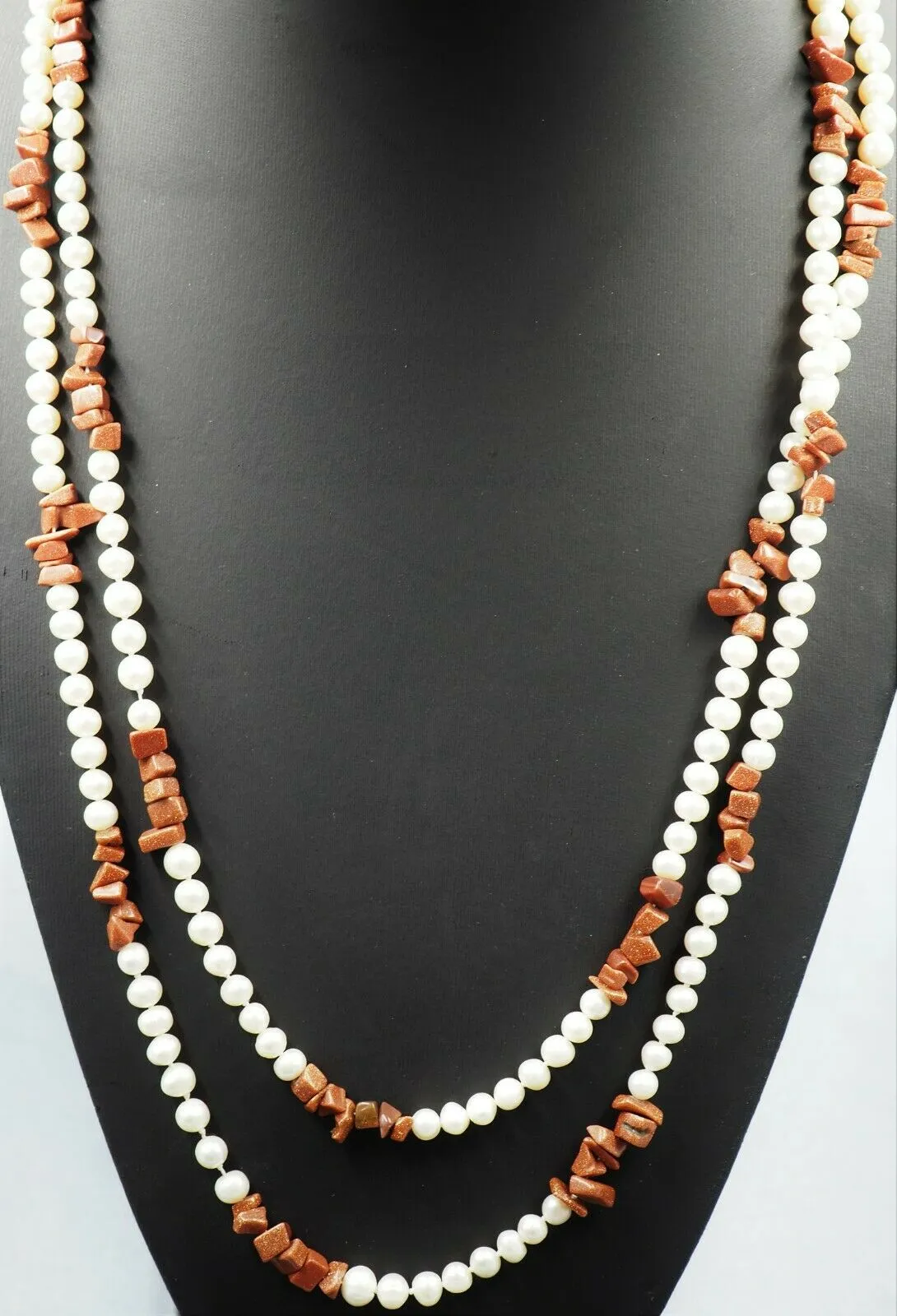 Freshwater Pearl & Sunstone Opera Length Necklace Fashion Jewellery