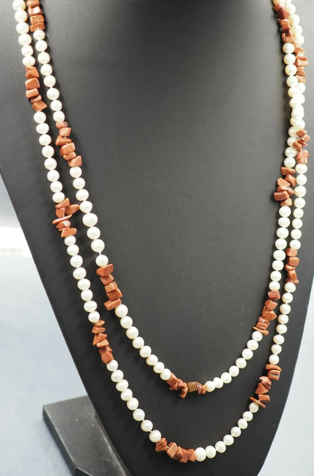 Freshwater Pearl & Sunstone Opera Length Necklace Fashion Jewellery