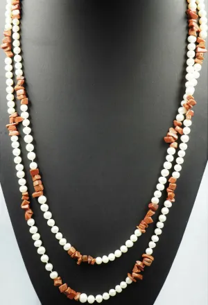 Freshwater Pearl & Sunstone Opera Length Necklace Fashion Jewellery