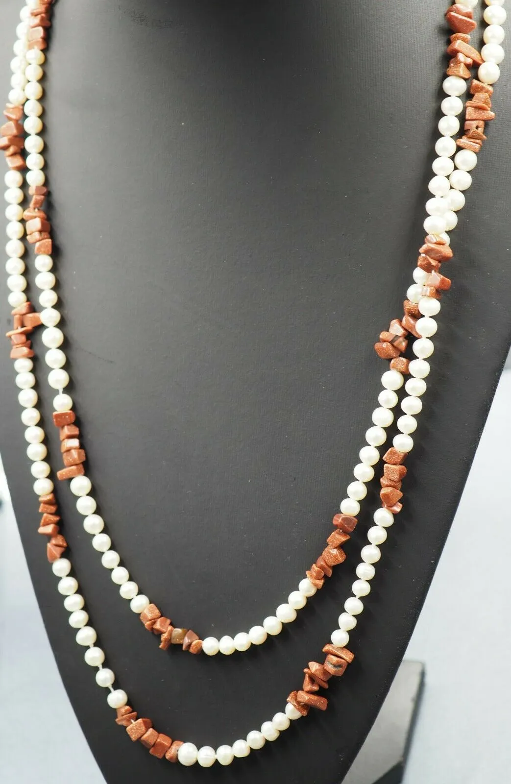 Freshwater Pearl & Sunstone Opera Length Necklace Fashion Jewellery