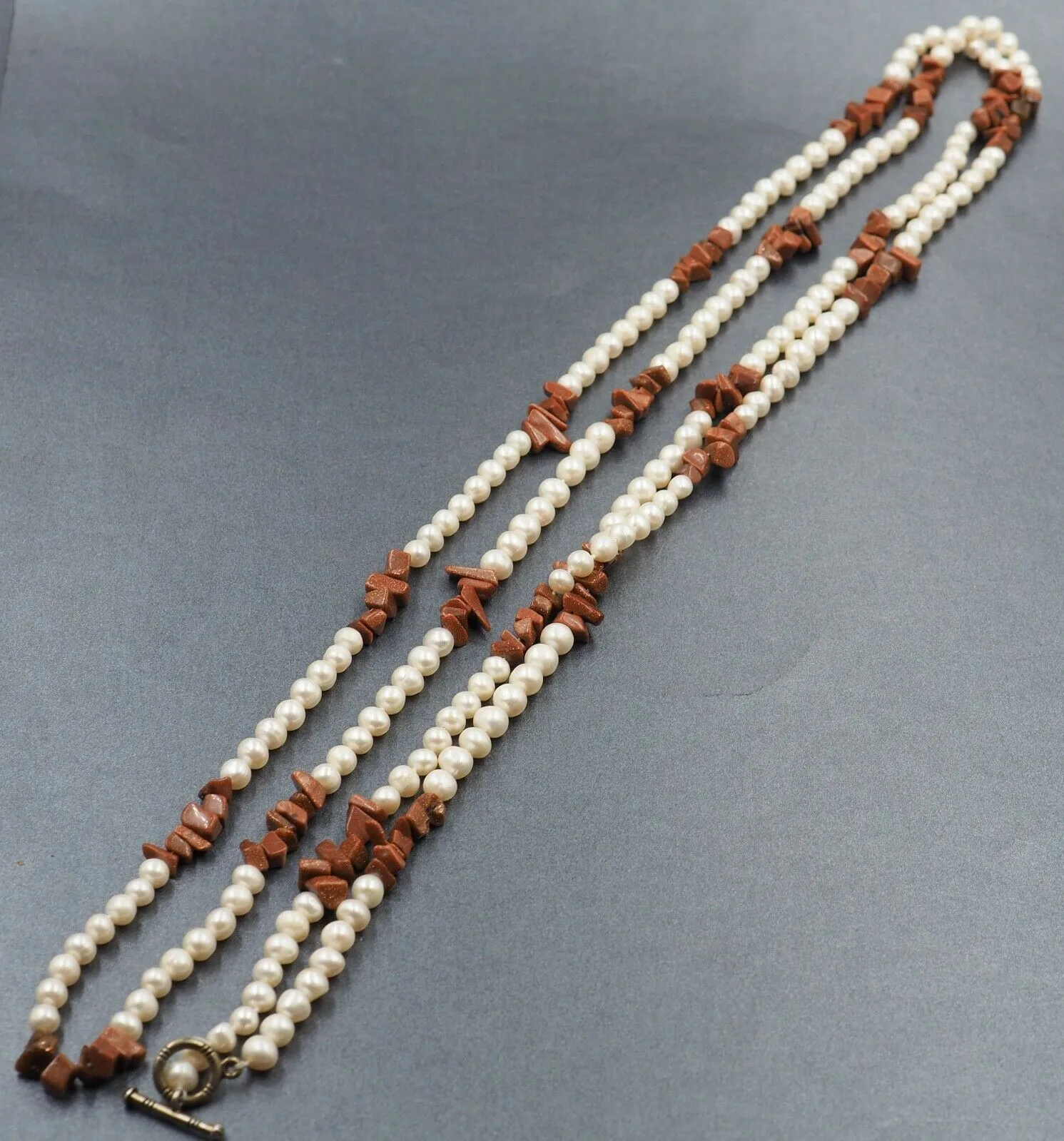 Freshwater Pearl & Sunstone Opera Length Necklace Fashion Jewellery
