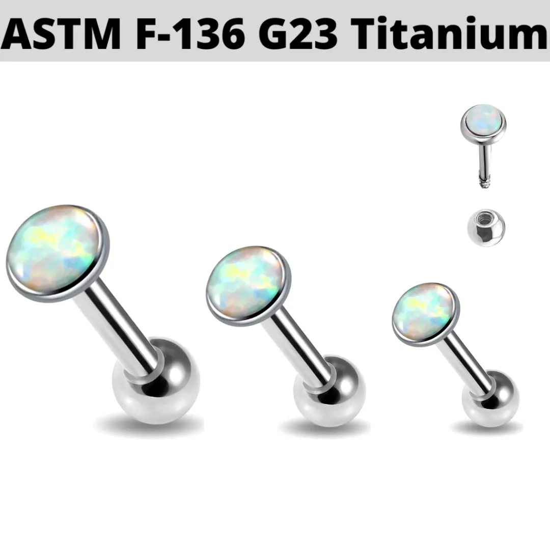G23 Titanium Flat Opal Ear Tragus Barbell
